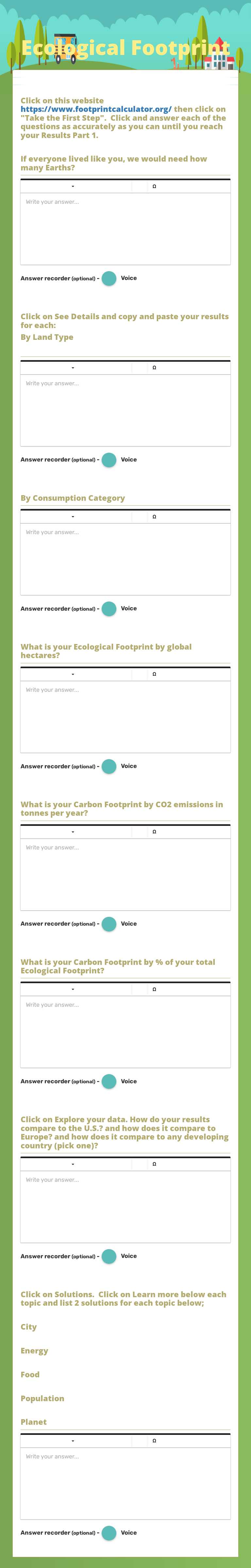 Ecological Footprint Grade 8 worksheet preview