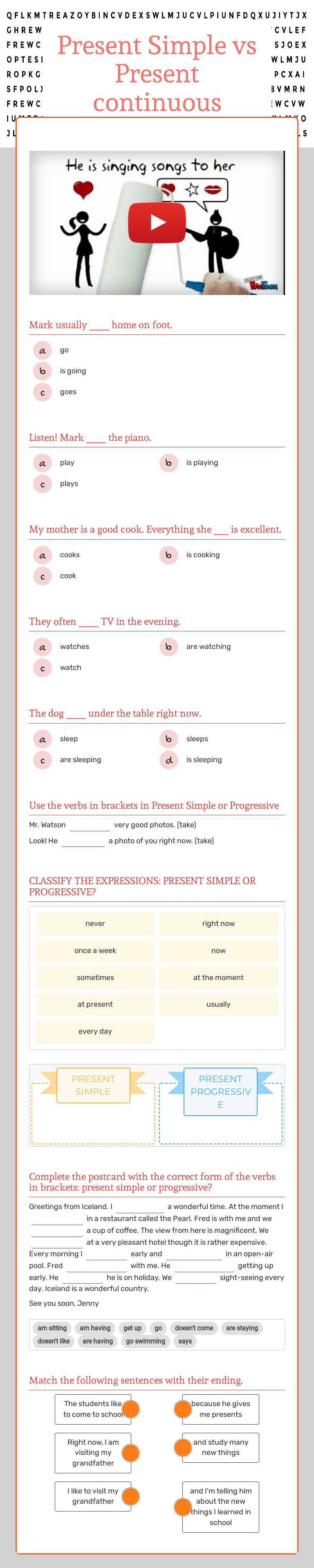Present Simple vs 
Present continuous Grade 10 worksheet preview
