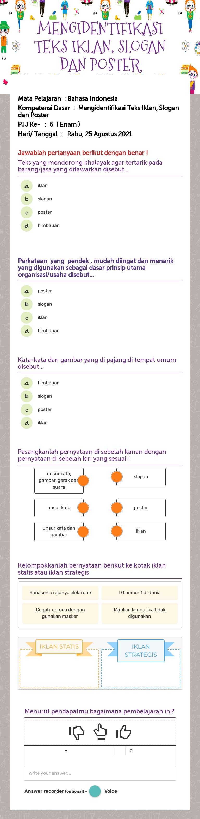 MENGIDENTIFIKASI TEKS IKLAN, SLOGAN DAN POSTER worksheet preview image
