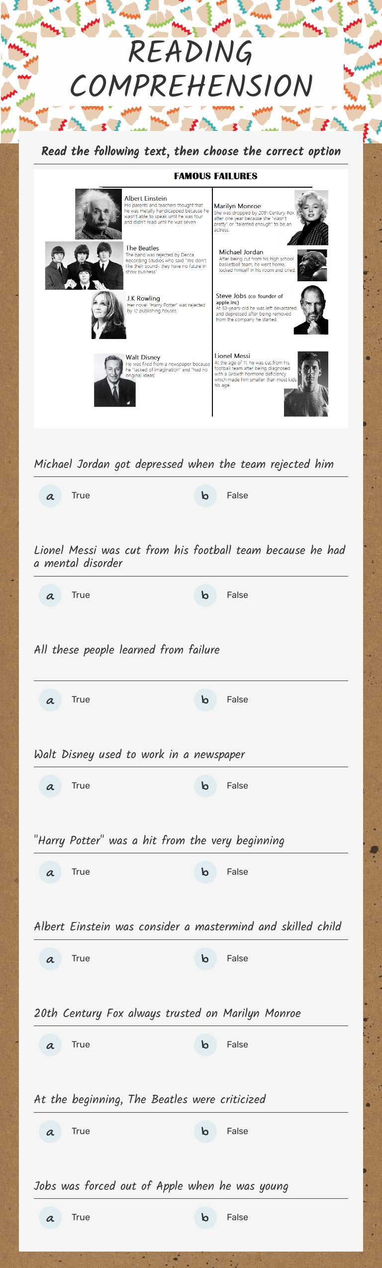 READING COMPREHENSION worksheet preview image