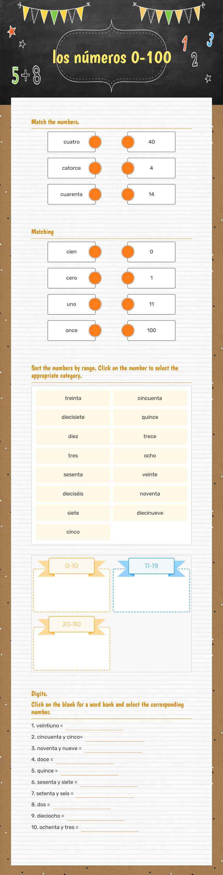 los números 0-100 Grade 7 worksheet preview