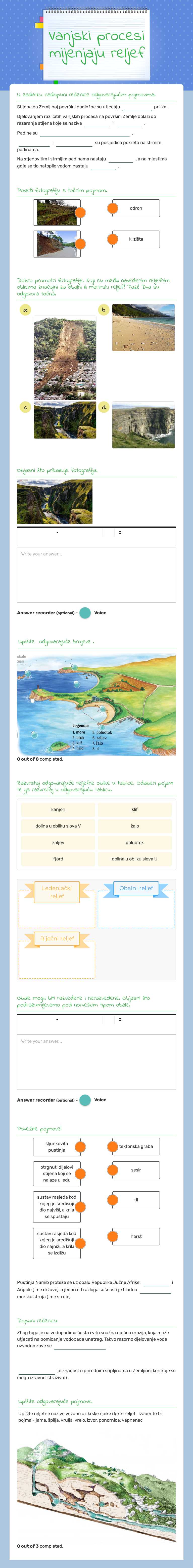 Vanjski procesi mijenjaju reljef Grade 5 worksheet preview