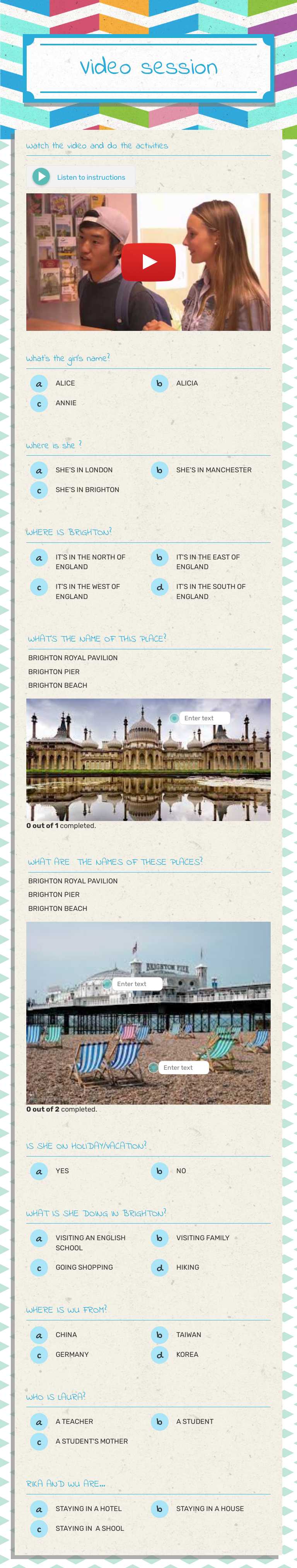 Video session worksheet preview image