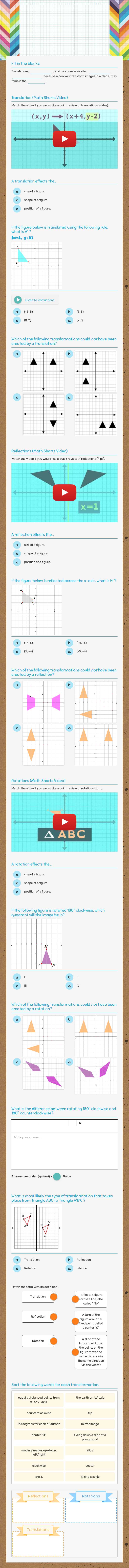 Transformations Review worksheet preview image