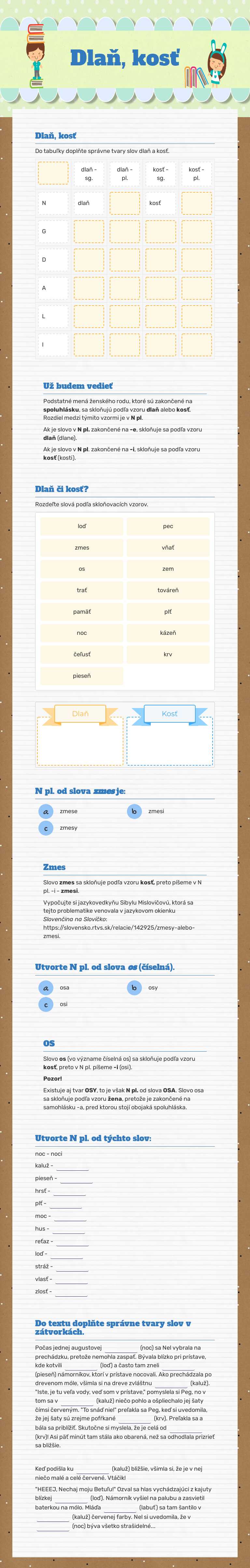 Dlaň, kosť worksheet preview image