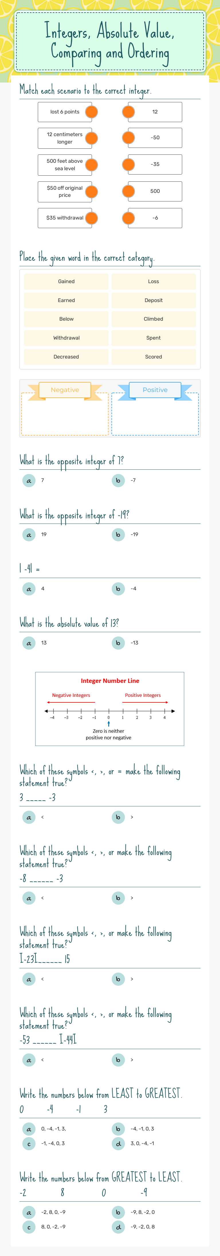 Integers, Absolute Value, Comparing and Ordering by Alison Brilliant ...