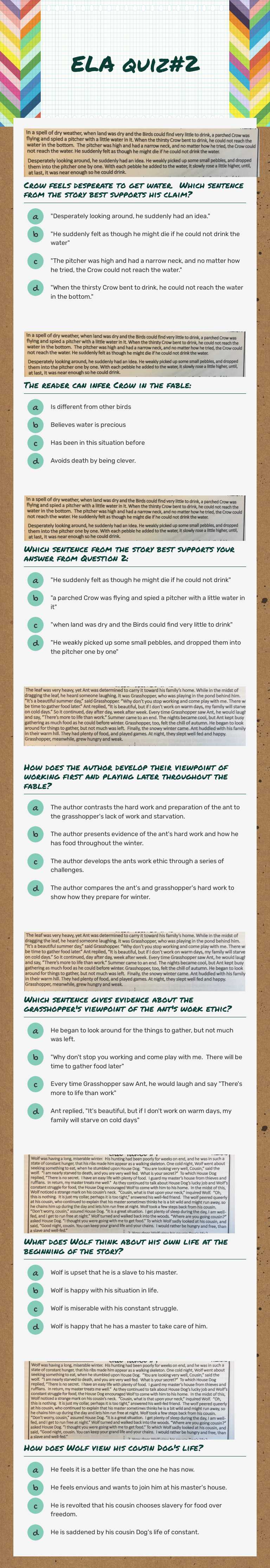 ELA quiz#2 worksheet preview image