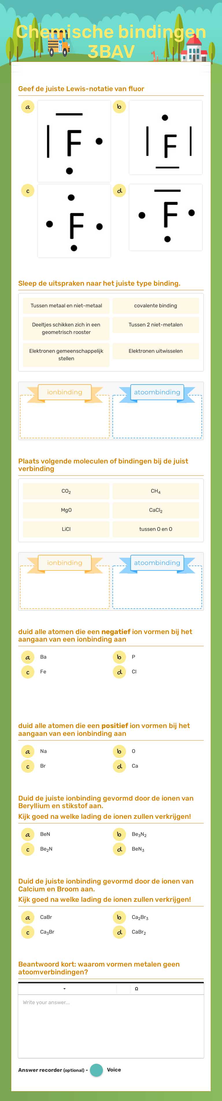 Chemische bindingen 
3BAV worksheet preview image