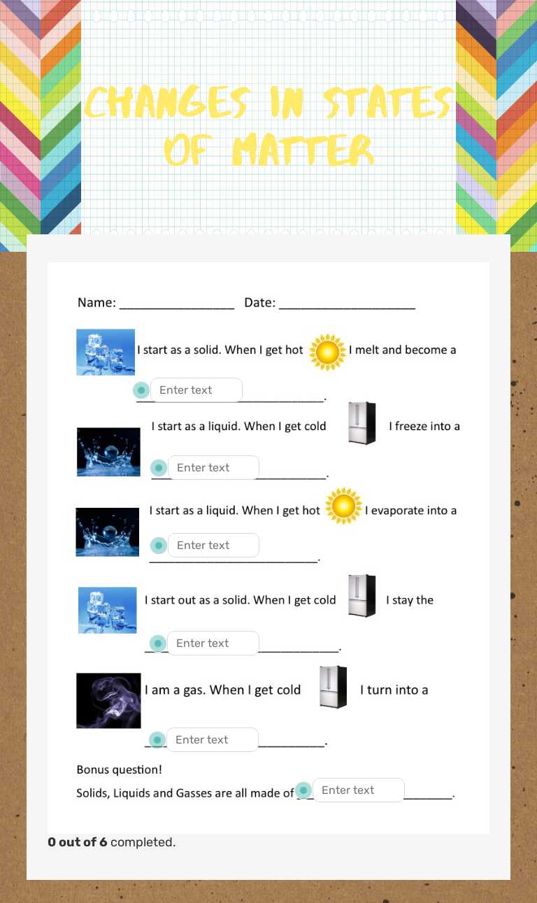 Changes in States of Matter worksheet preview image