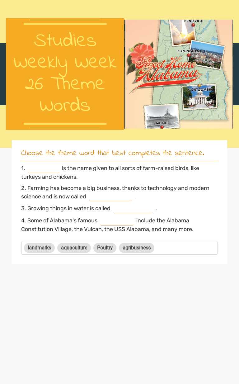 Studies Weekly                    
          Week 26                          Theme Words worksheet preview image