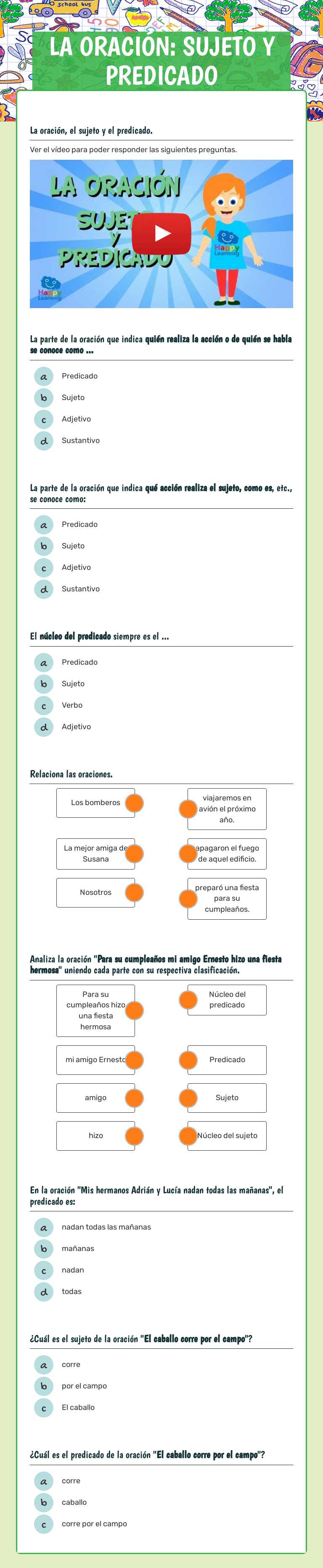 LA ORACIÓN: SUJETO Y PREDICADO worksheet preview image