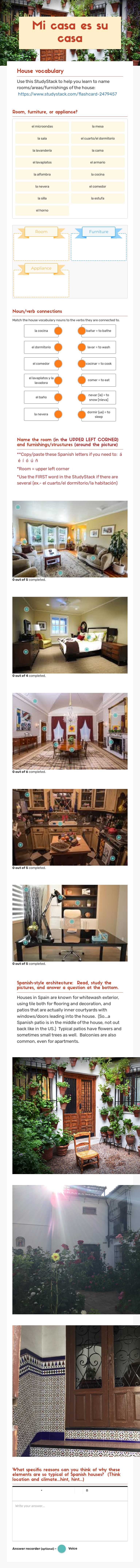 Mi casa es su casa worksheet preview image