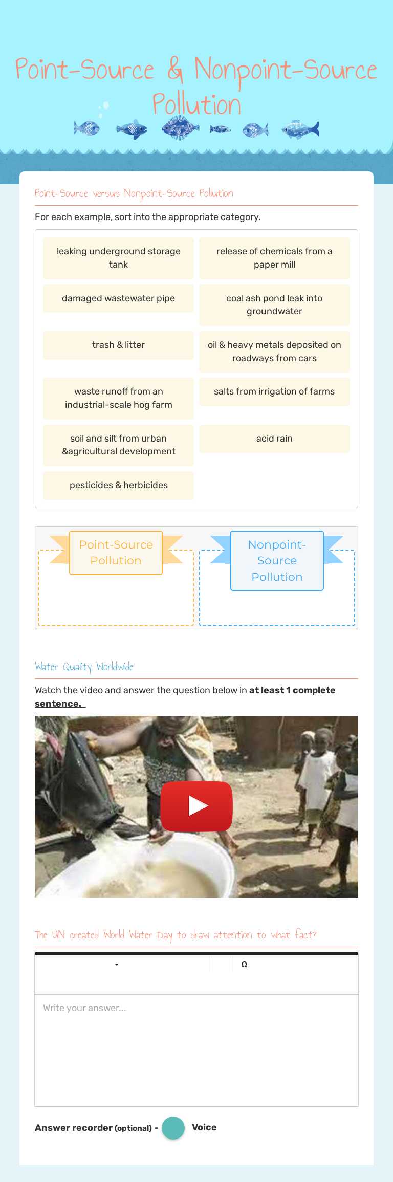 Point-Source & Nonpoint-Source Pollution worksheet preview image