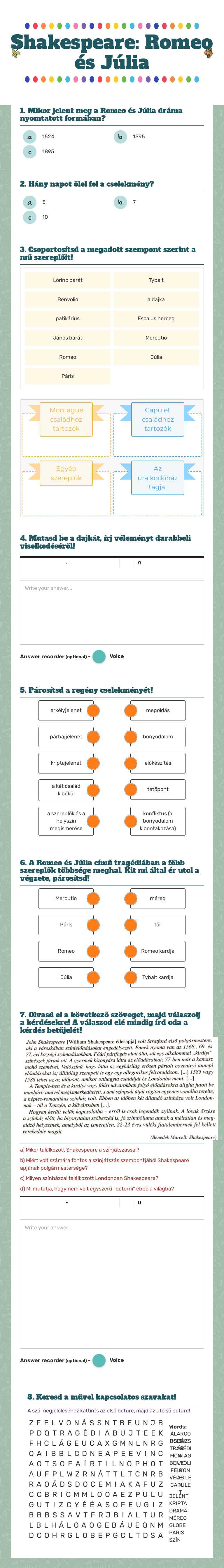 Shakespeare: Romeo és Júlia worksheet preview image