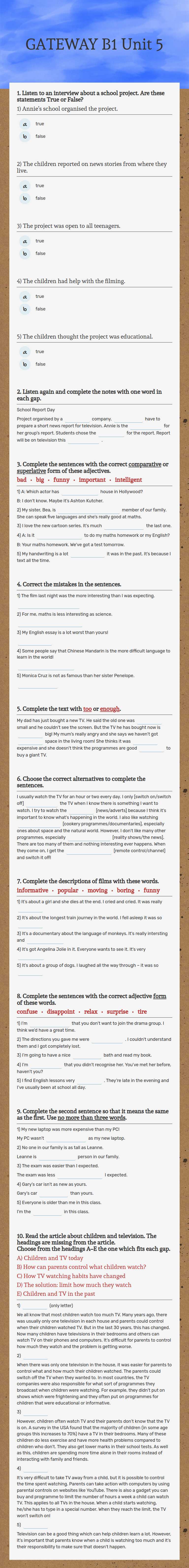 GATEWAY B1
Unit 5 worksheet preview image