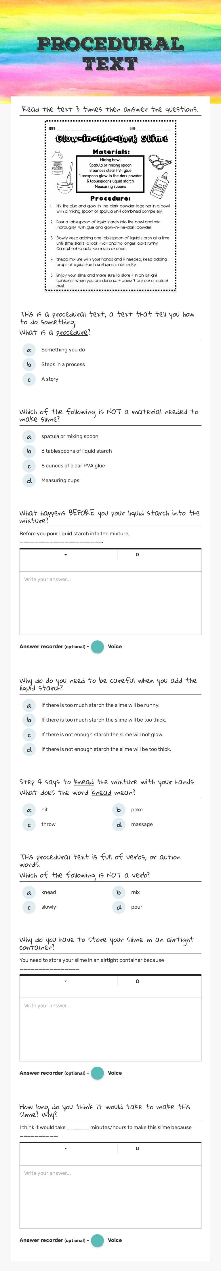 Procedural Text worksheet preview image