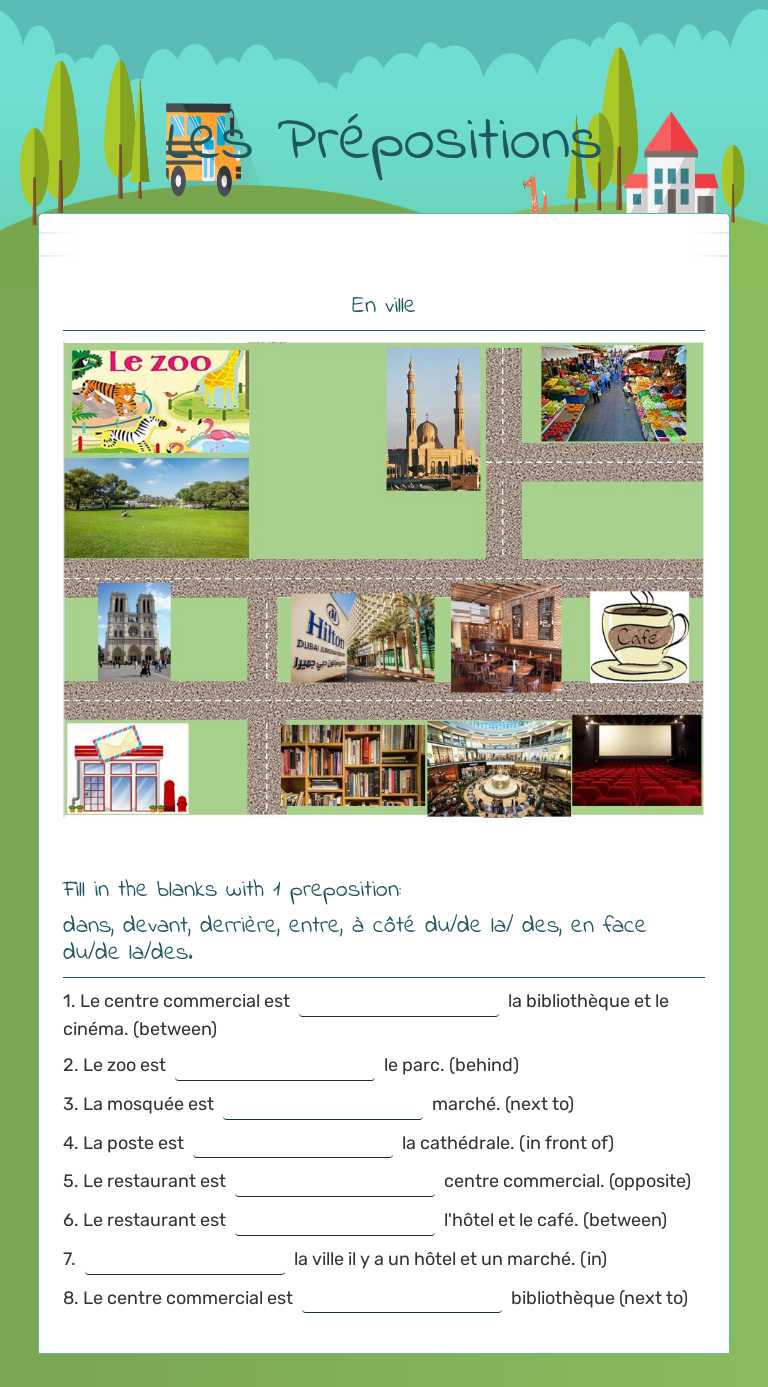 Les Prépositions Grade 6 worksheet preview