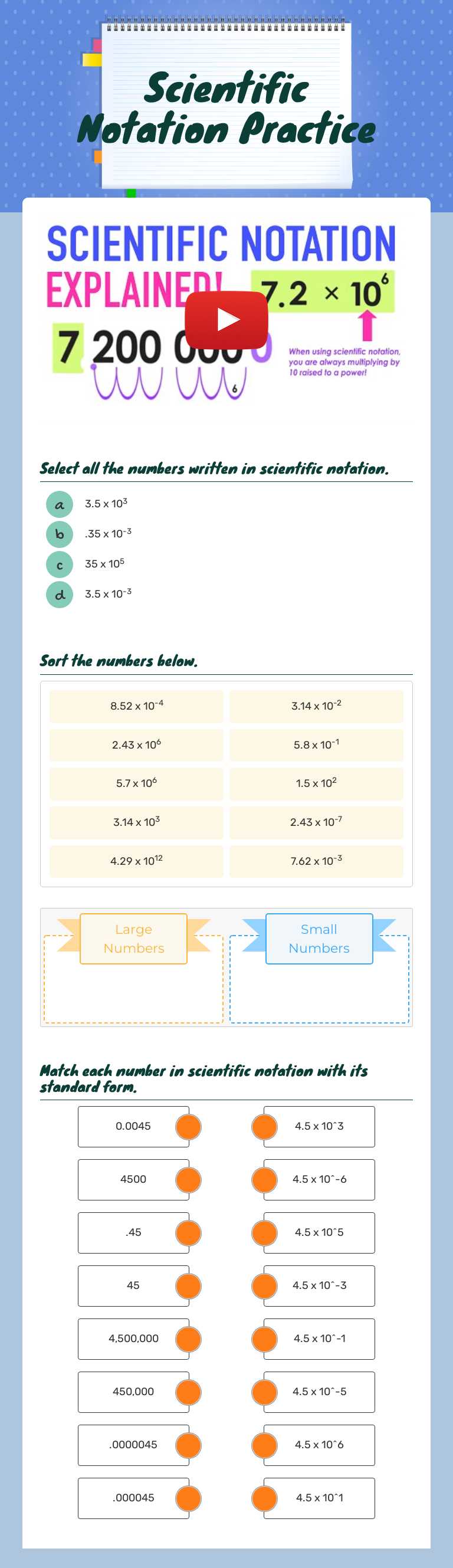 Scientific Notation Practice Grade 7 worksheet preview