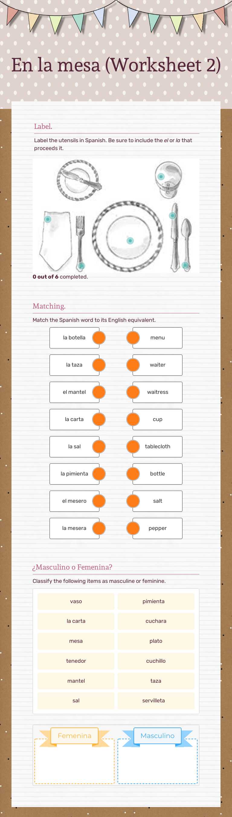 En la mesa (Worksheet 2) worksheet preview image