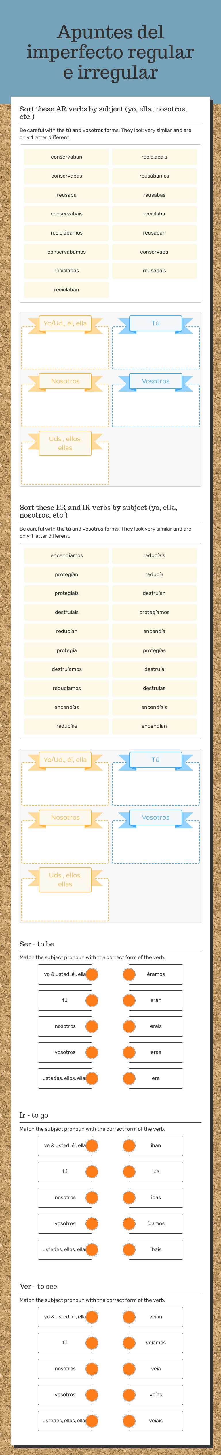 Apuntes del imperfecto regular e irregular worksheet preview image