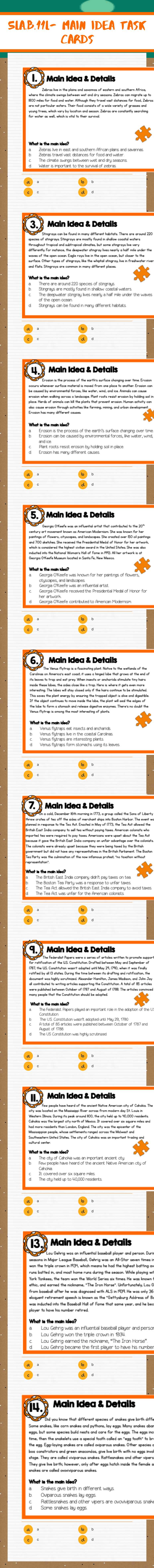 5LA.B.11L- Main Idea Task Cards Grade 5 worksheet preview