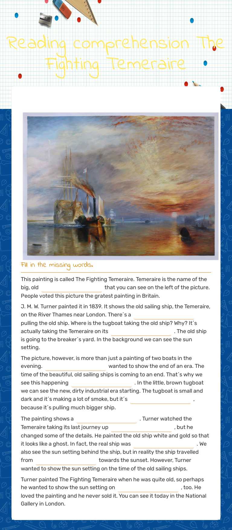 Reading comprehension
The Fighting Temeraire worksheet preview image
