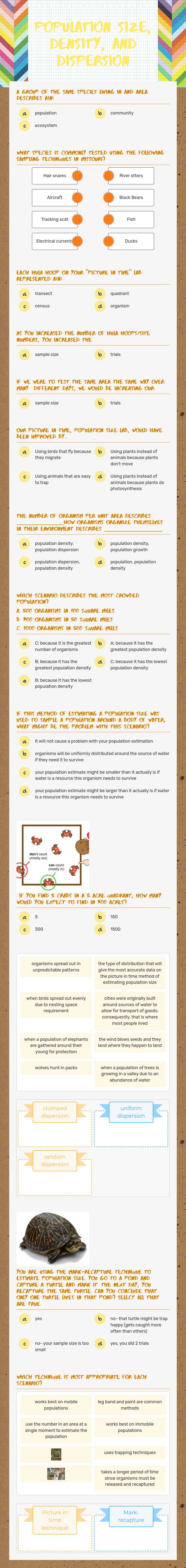 Population size, Density, and Dispersion worksheet preview image