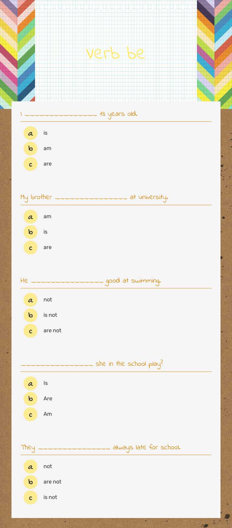 Verb be worksheet preview image