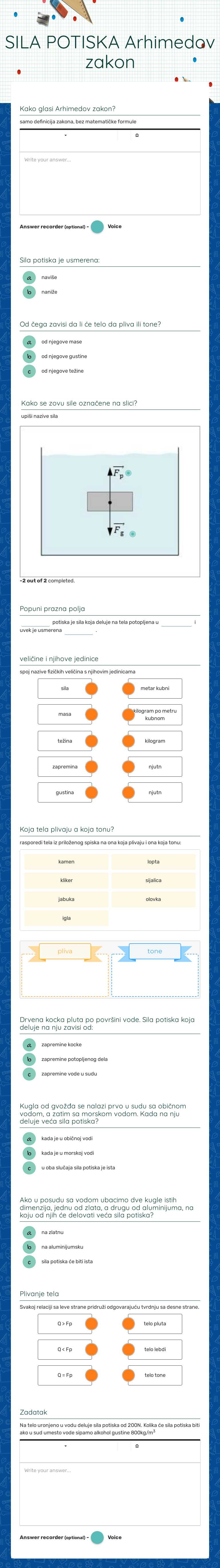 SILA POTISKA
Arhimedov zakon worksheet preview image