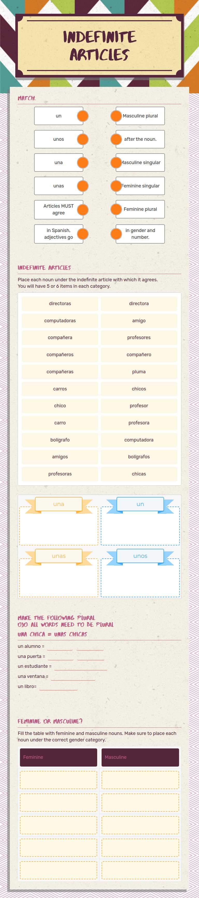 Indefinite Articles worksheet preview image