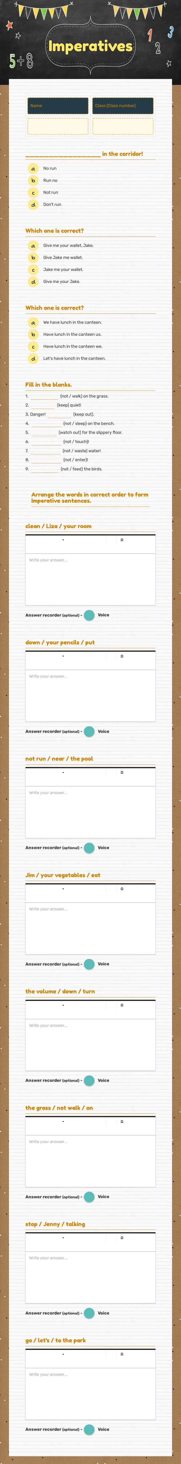 Imperatives worksheet preview image