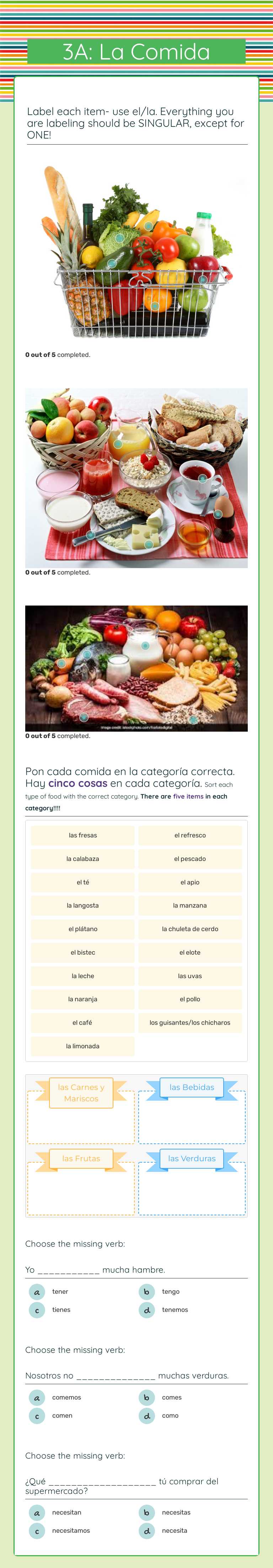 3A: La Comida worksheet preview image