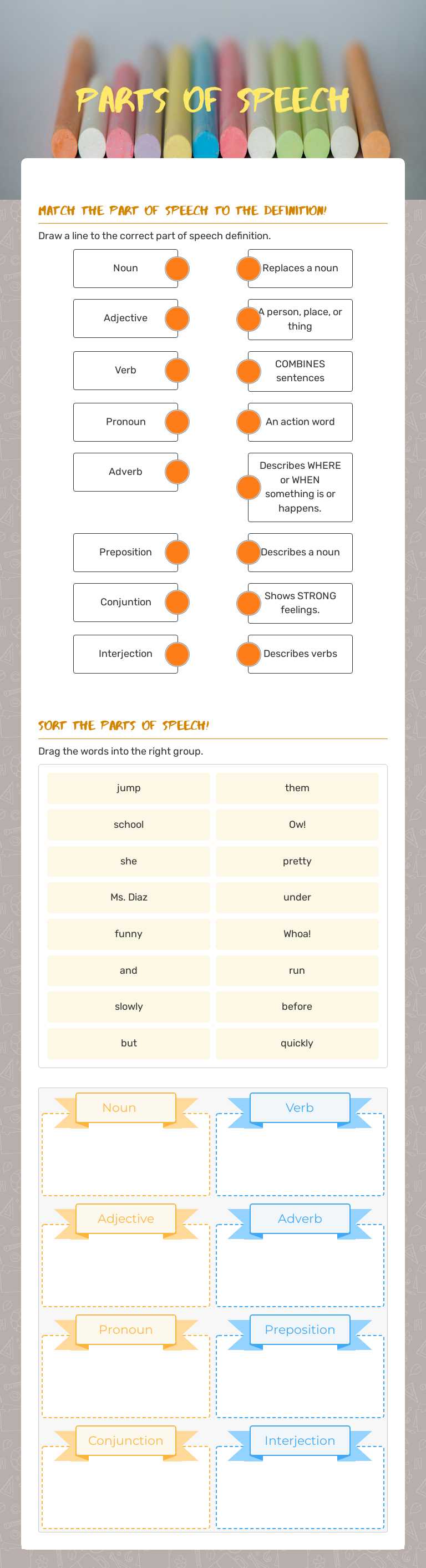 Parts of Speech Grade 4 worksheet preview