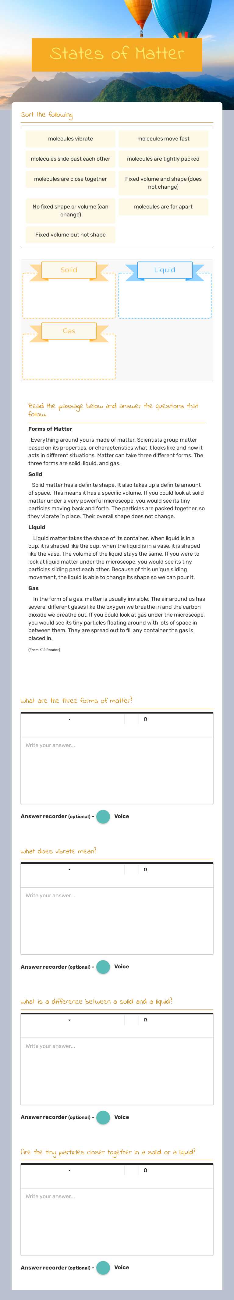 States of Matter worksheet preview image