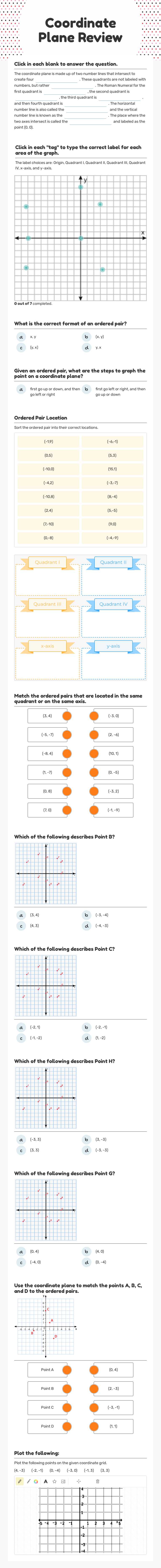 Coordinate Plane Review worksheet preview image