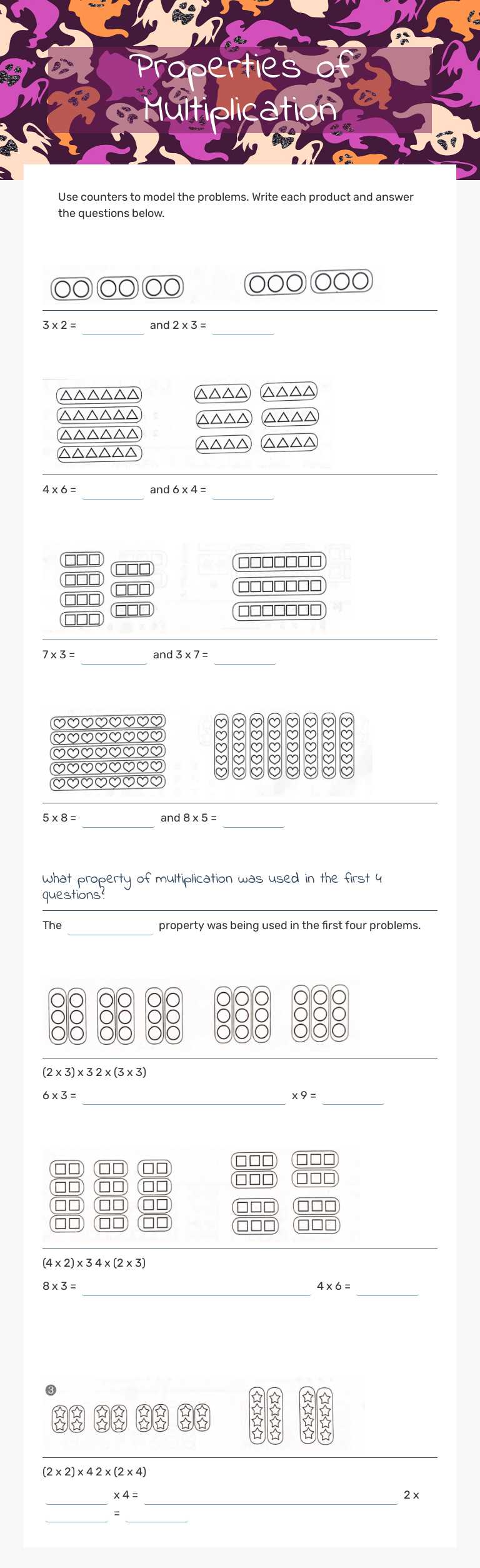 Properties of Multiplication worksheet preview image