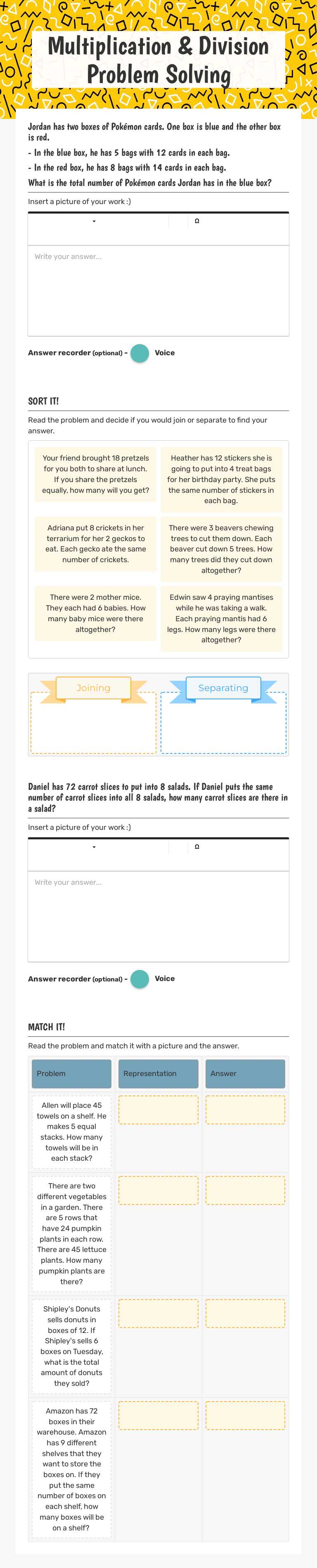Multiplication & Division Problem Solving worksheet preview image