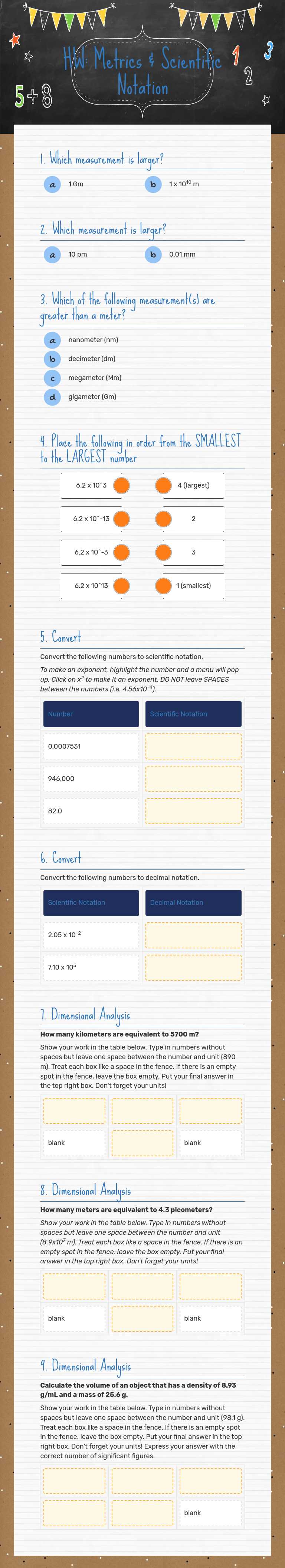 HW: Metrics & Scientific Notation worksheet preview image