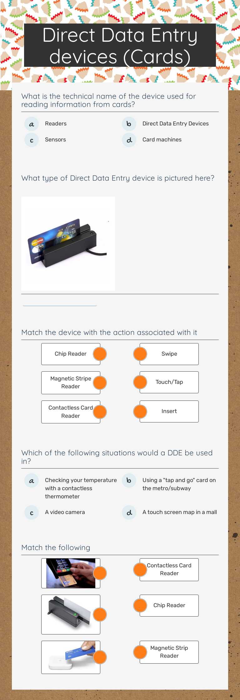 Direct Data Entry devices (Cards) Grade 8 worksheet preview