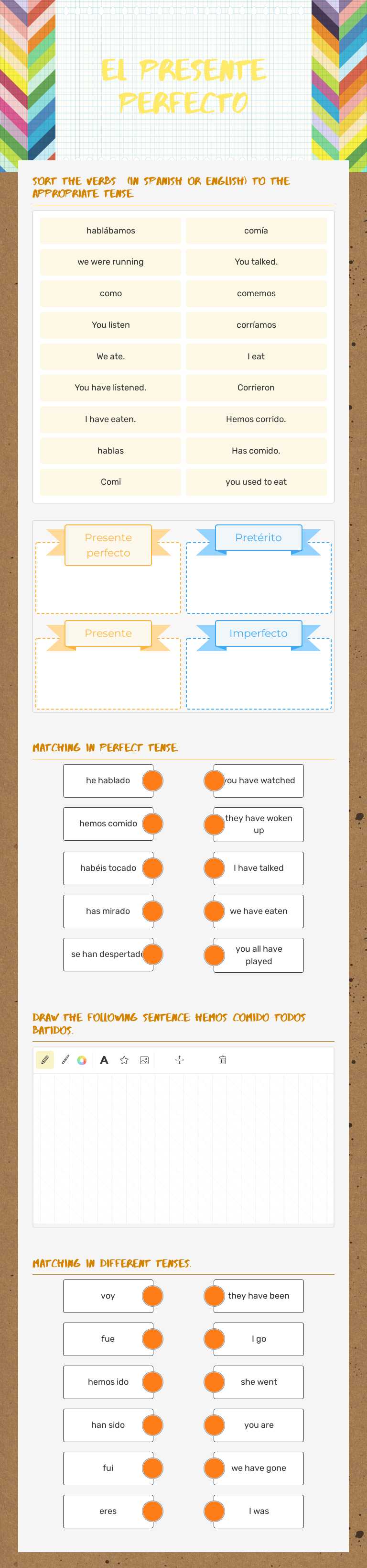 El presente perfect0 worksheet preview image