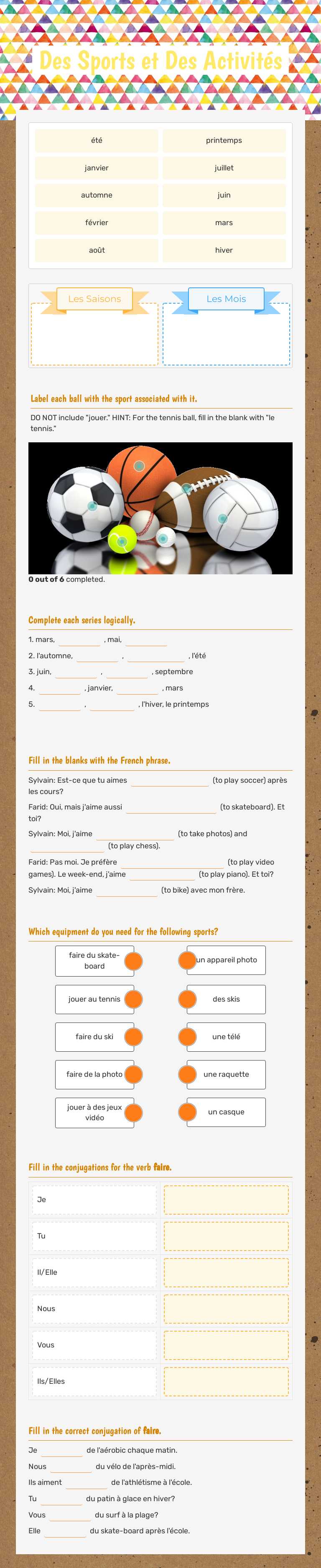Des Sports et Des Activités worksheet preview image