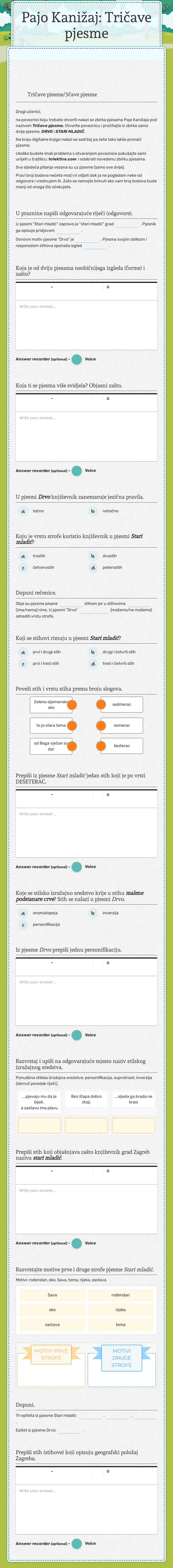 Pajo Kanižaj: Tričave pjesme worksheet preview image