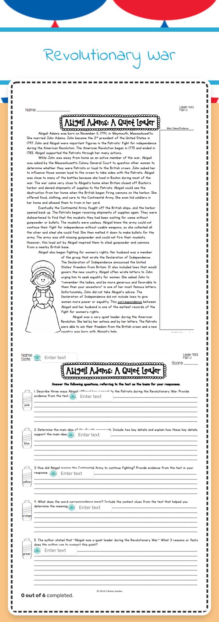 Revolutionary War worksheet preview image