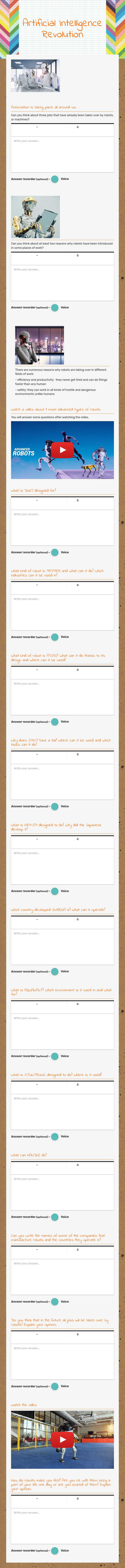 Artificial Intelligence Revolution worksheet preview image