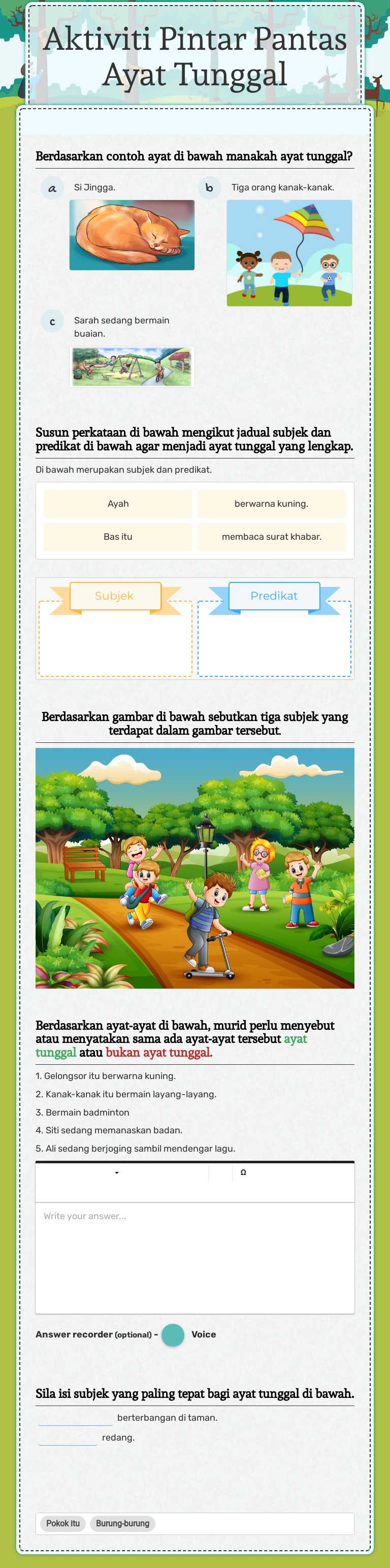 Aktiviti Pintar Pantas Ayat Tunggal worksheet preview image