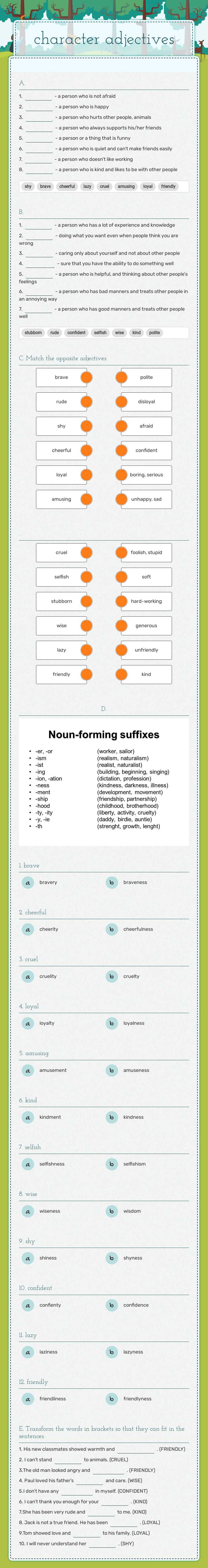 character adjectives worksheet preview image