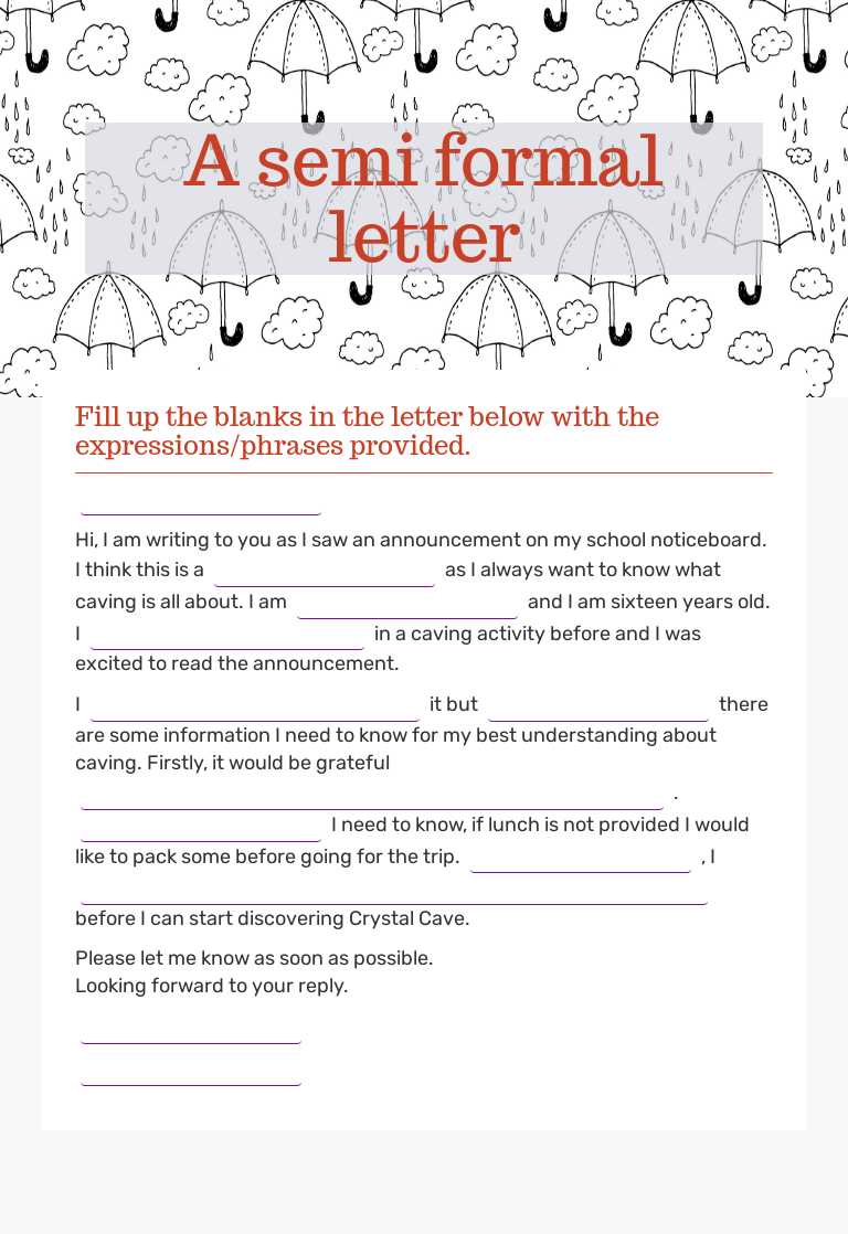 A semi formal letter worksheet preview image