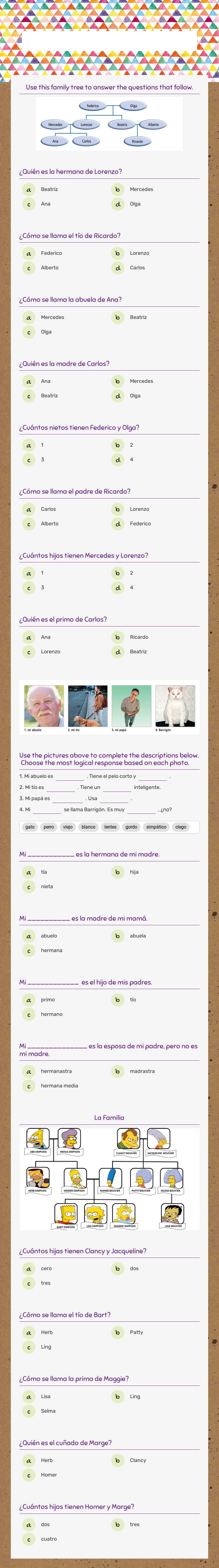 La Familia worksheet preview image