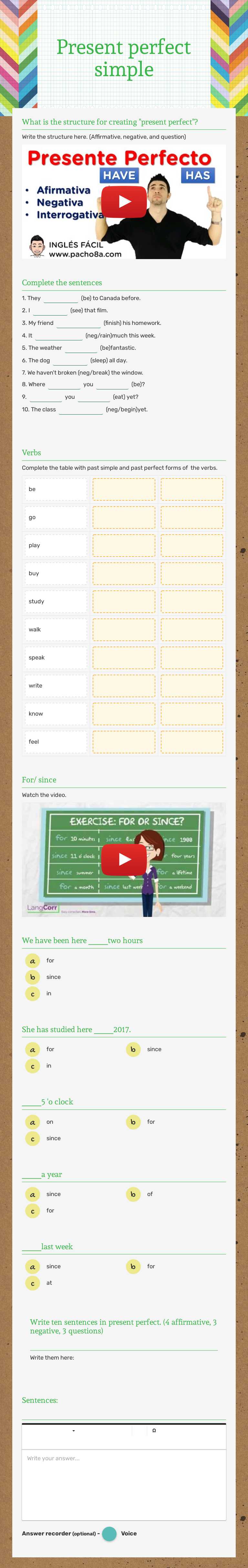 Present perfect simple worksheet preview image