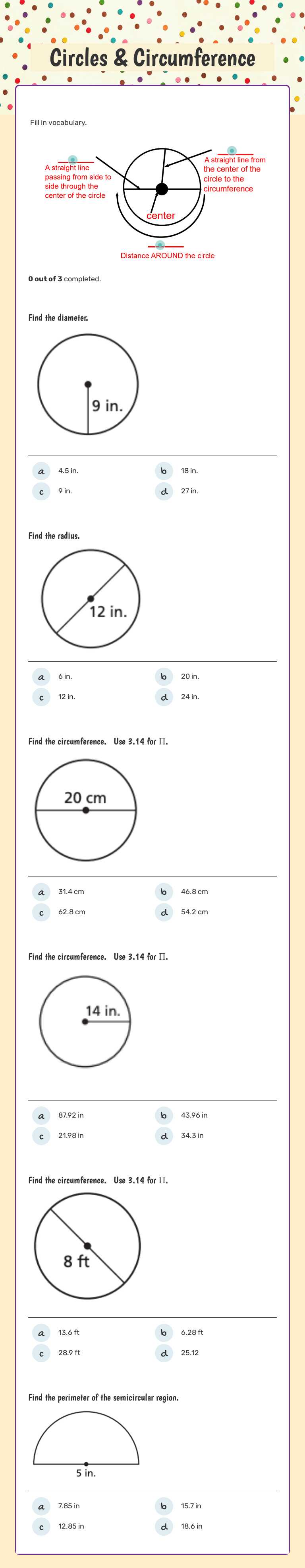 Circles & Circumference worksheet preview image